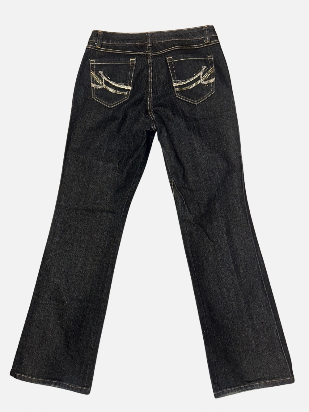 Women’s Dark Wash Flared Jeans with Rhinestone Pockets